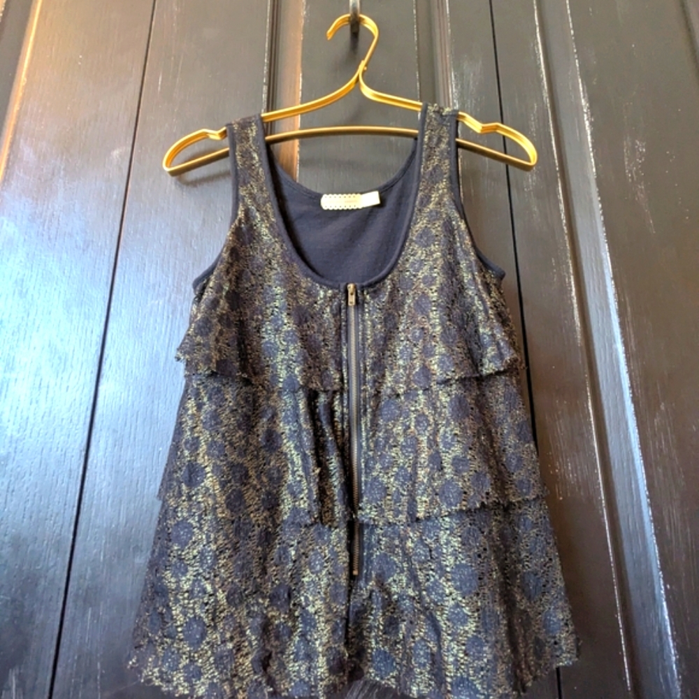 Pins & Needles Black and Gold Lace Tank Top